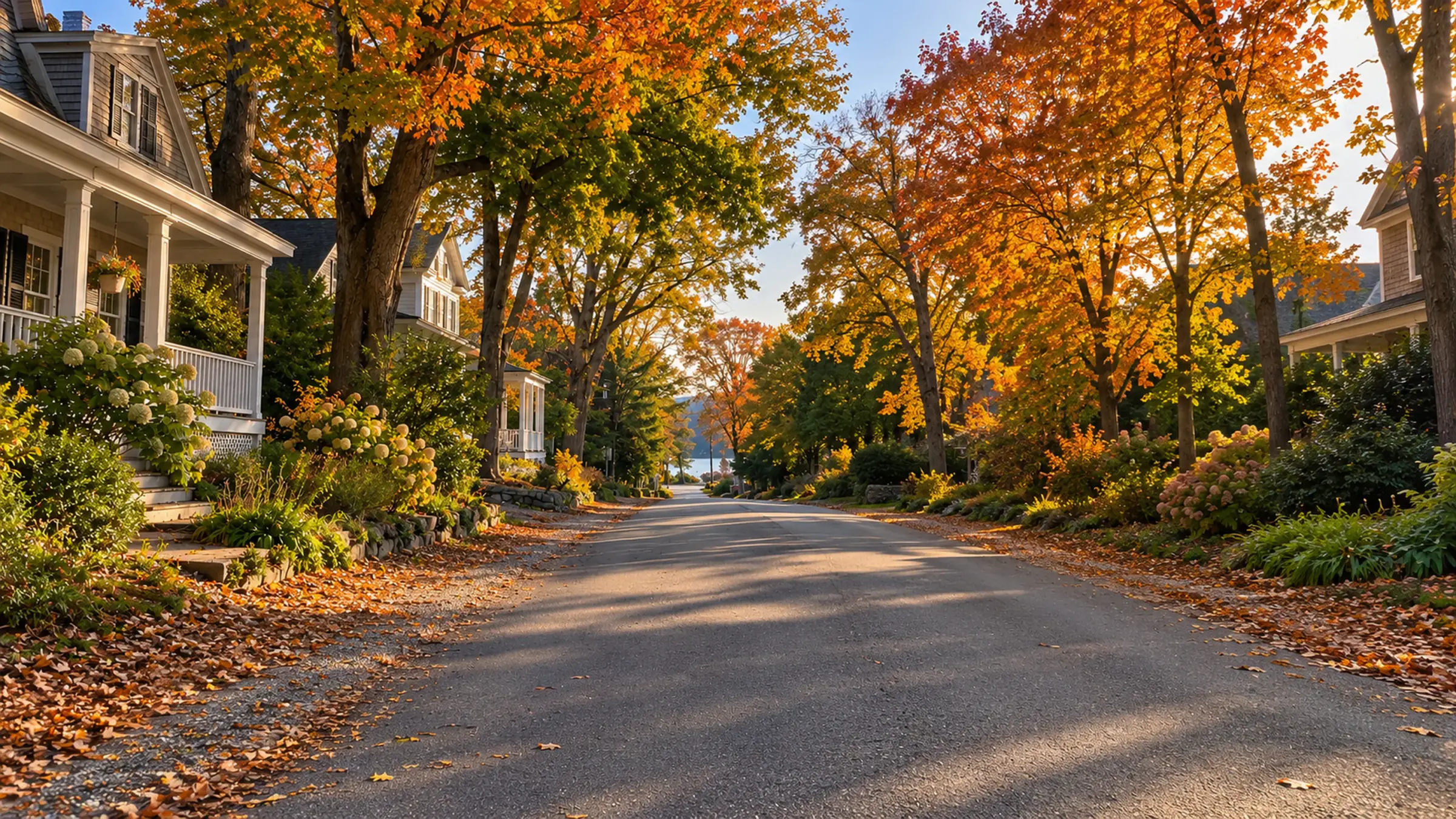 Illustration : une rue bordée d'arbres à Hudson, à l'automne